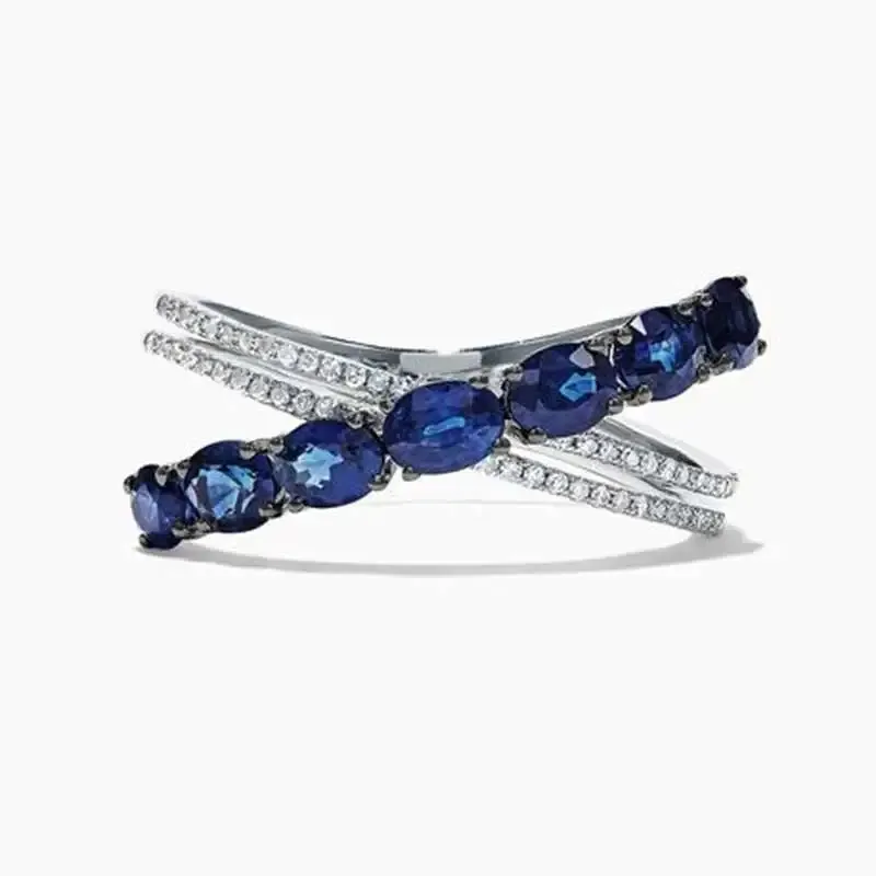 Bande Huitan Nuova lettera alla moda X Women Rings Accessori quotidiani O/L Gioielli in stile con regalo di compleanno in pietra blu per ragazza