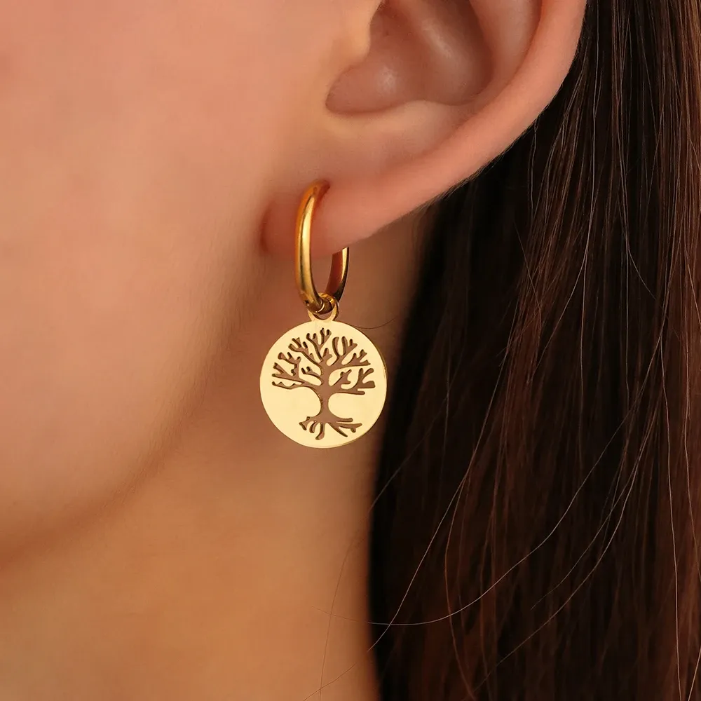 Orecchini Orecchini in acciaio inossidabile Pendiari per alberi Fortune vintage Nobile Populari orecchini a cerchio femmina di metallo dorato per donne regali di gioielli