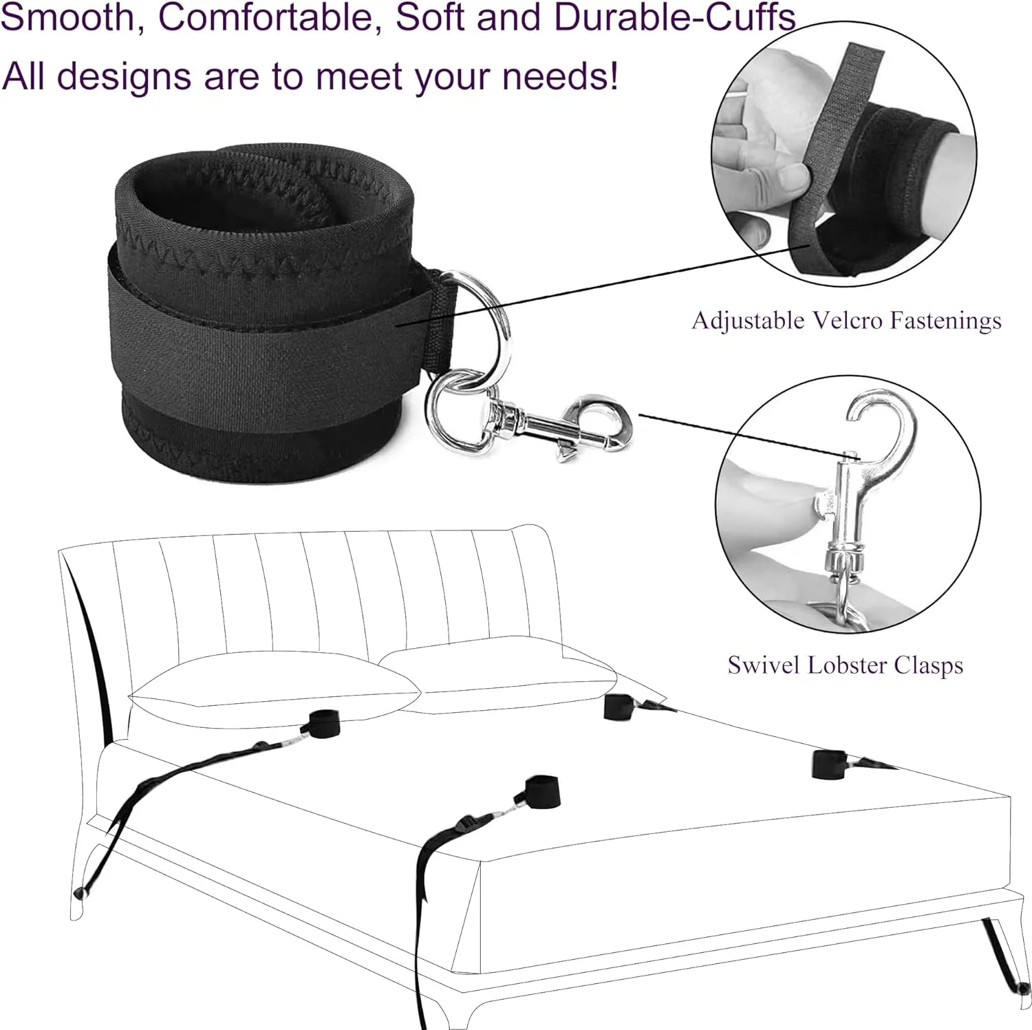 BDSM Kit Couple Sex Toys Bondage Set with PU Leather Wrist and Ankle Cuffs  Black Regular Size from Dhgate Bondage