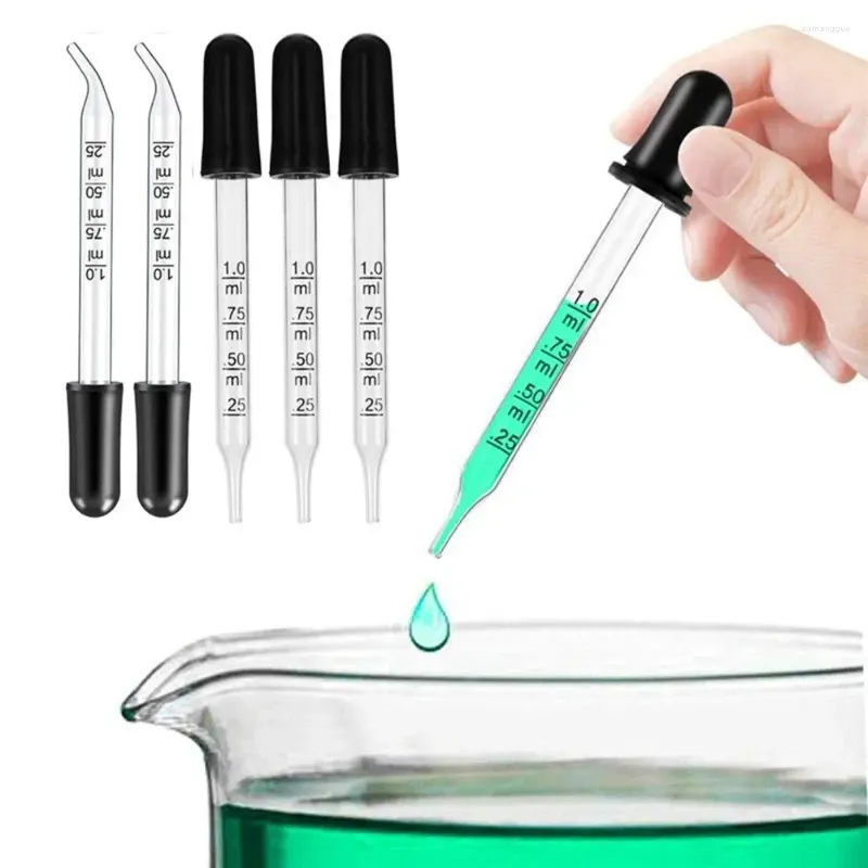 Bouteilles de rangement 7pcs Pruisible à échelle de 1 ml Groppeuse en caoutchouc Verre en verre liquide laboratoire de laboratoire réutilisable paille de bouteille d'huile de chimie droite / coude