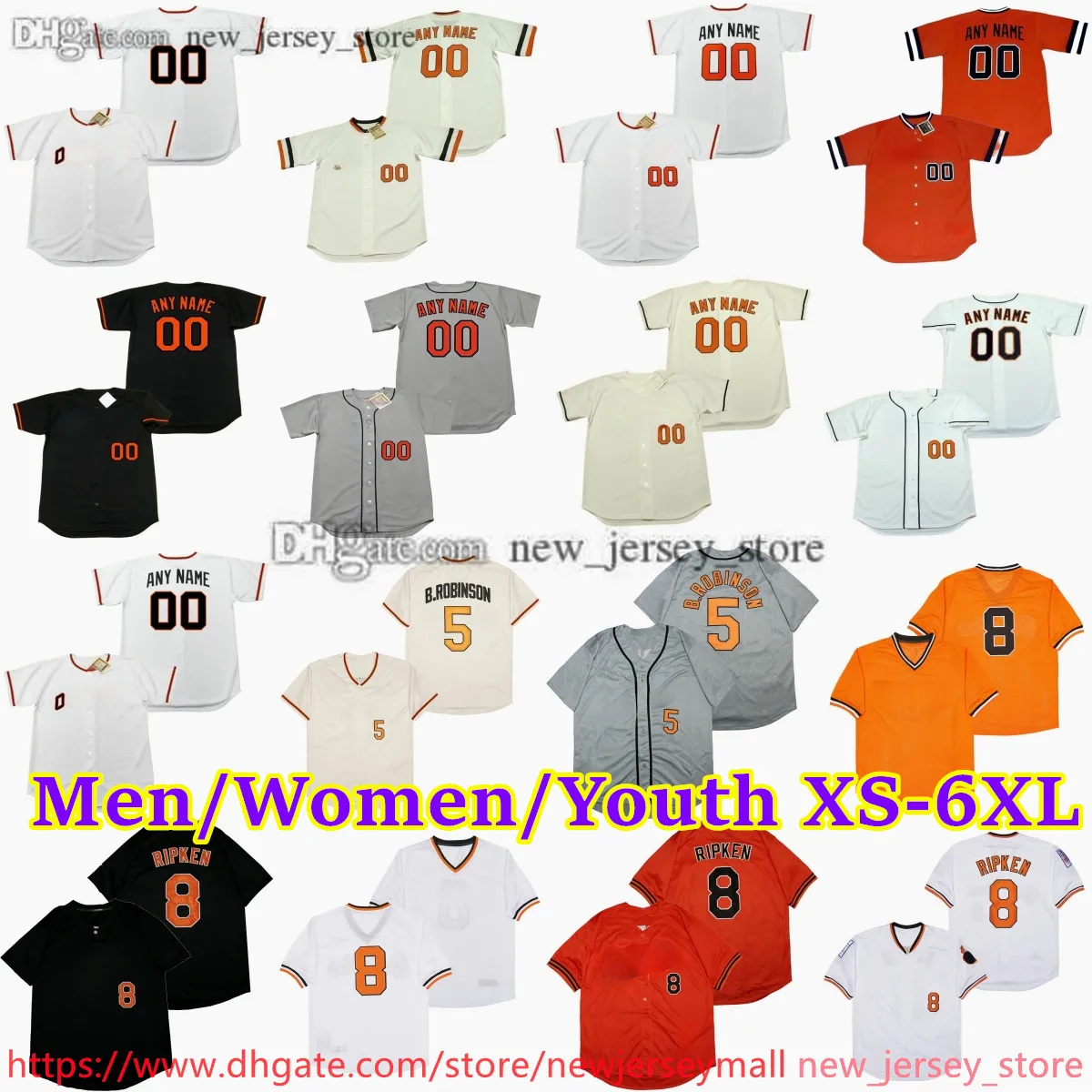 Anpassad XS-6XL Movie Throwback Baseball Jersey 8 Cal Ripken Jr. 5 Brooks Robinson Roberto Alomar Mike Flanagan Dave McNally Mark Belanger Harold Baines Jerseys