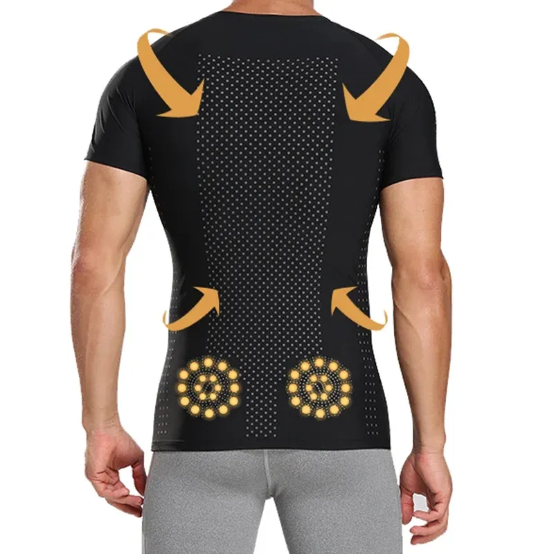 T-Shirts Compression T Shirt Men V Neck Body Shapers Waist Trainer Posture Corrector Abdomen Control Slimming Tshirt Shapewear Tops