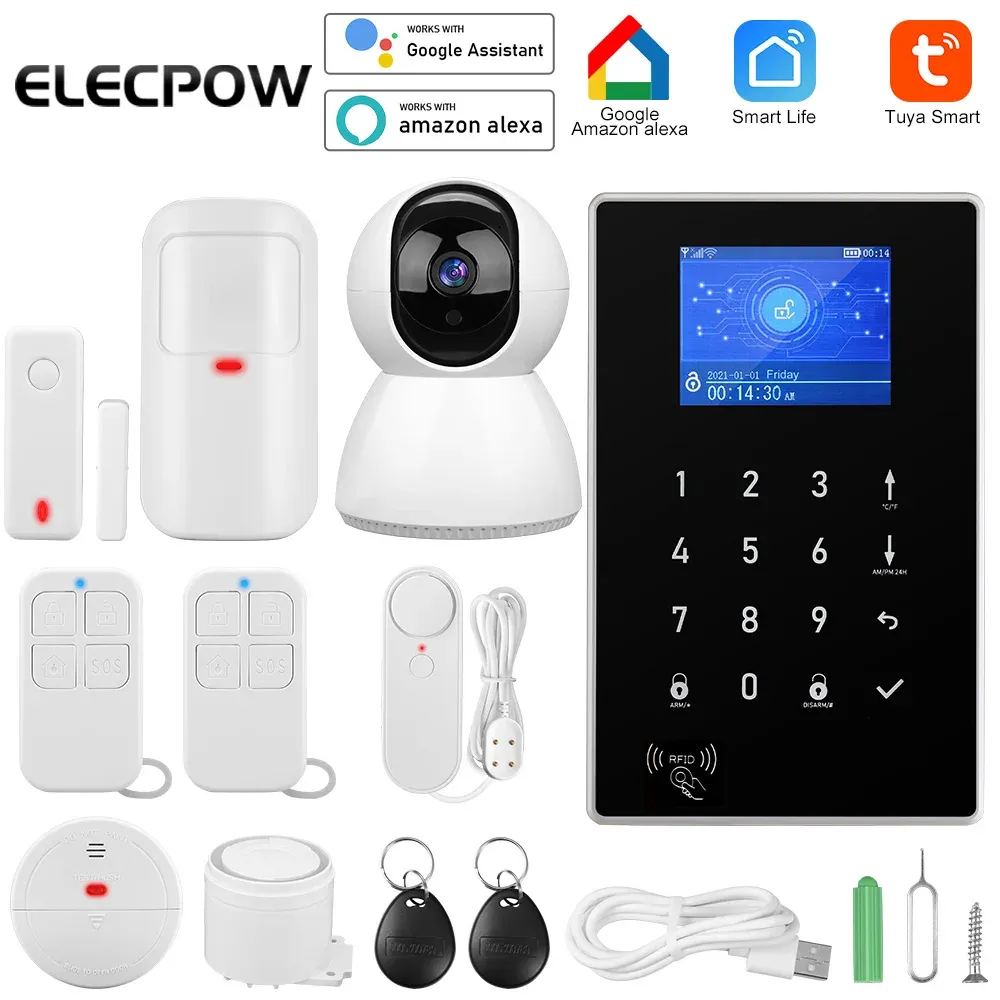 Управление Elecpow Tuya Smart Home Wi -Fi GSM Система сигнализации сигналов безопасности беспроводной грабитель Detector Detector Smoke Door Датчик окна IP -камера