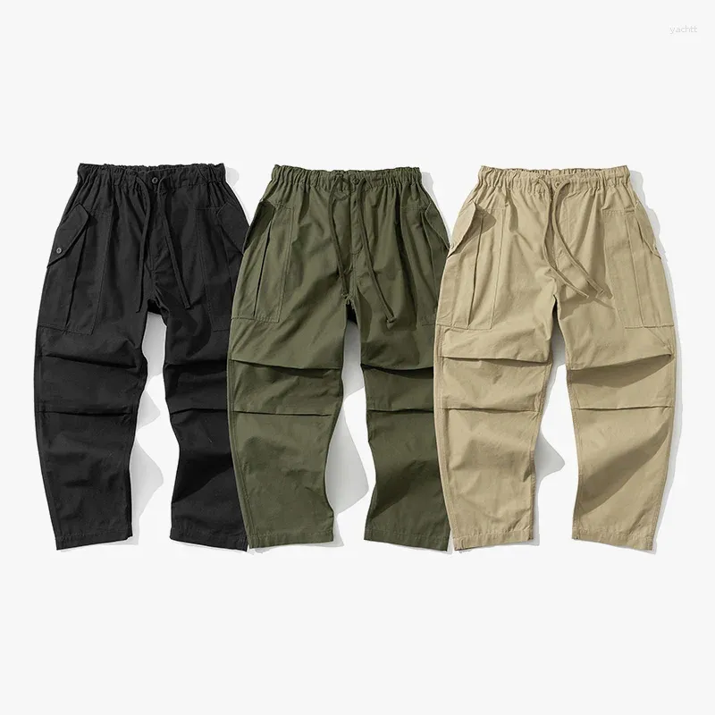 Calça masculina homens algodão multi -pocket streetwear