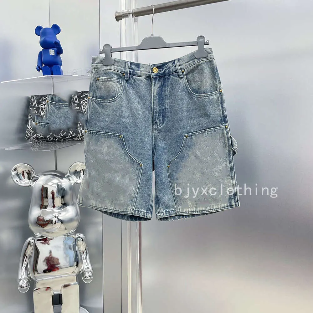 Men's casual emboemboed three-dimensional printed denim shorts Fashion casual designer style patchwork structure pocket printed pattern cargo quarter pants trend