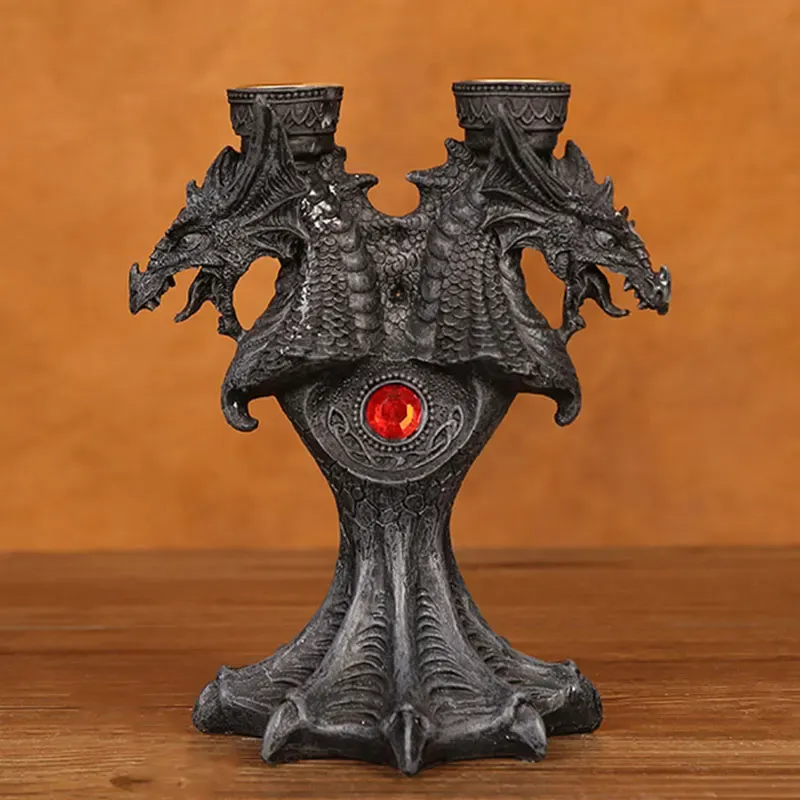 Holders Resin figurines chandelier Halloween Médieval Dragon autel Statue Sculpture support Stand 2 PCS CANDLE Sticks Home Desk Decor