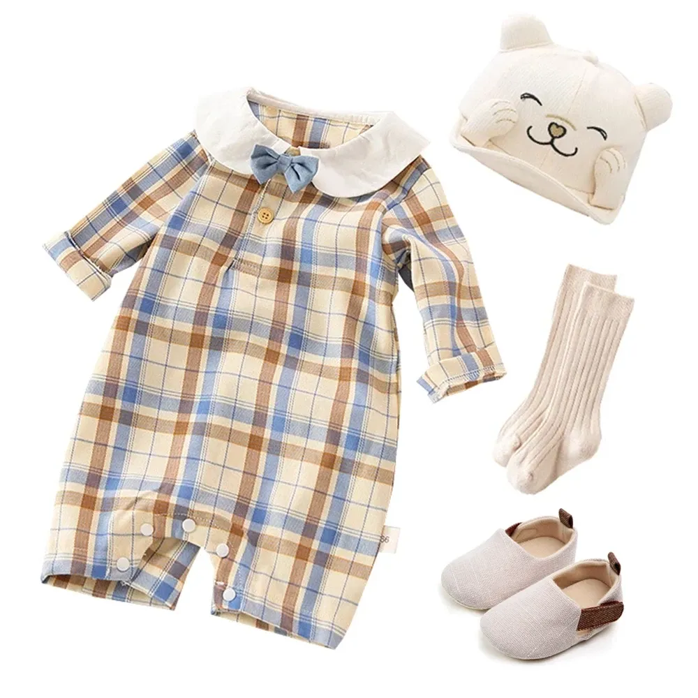 Sets Baumwoll Neugeborene Strampler Baby Jungen Mädchen Mode weiche Plaid Langarmanlagen Unisex Frühling Herbst Daily Kleidung