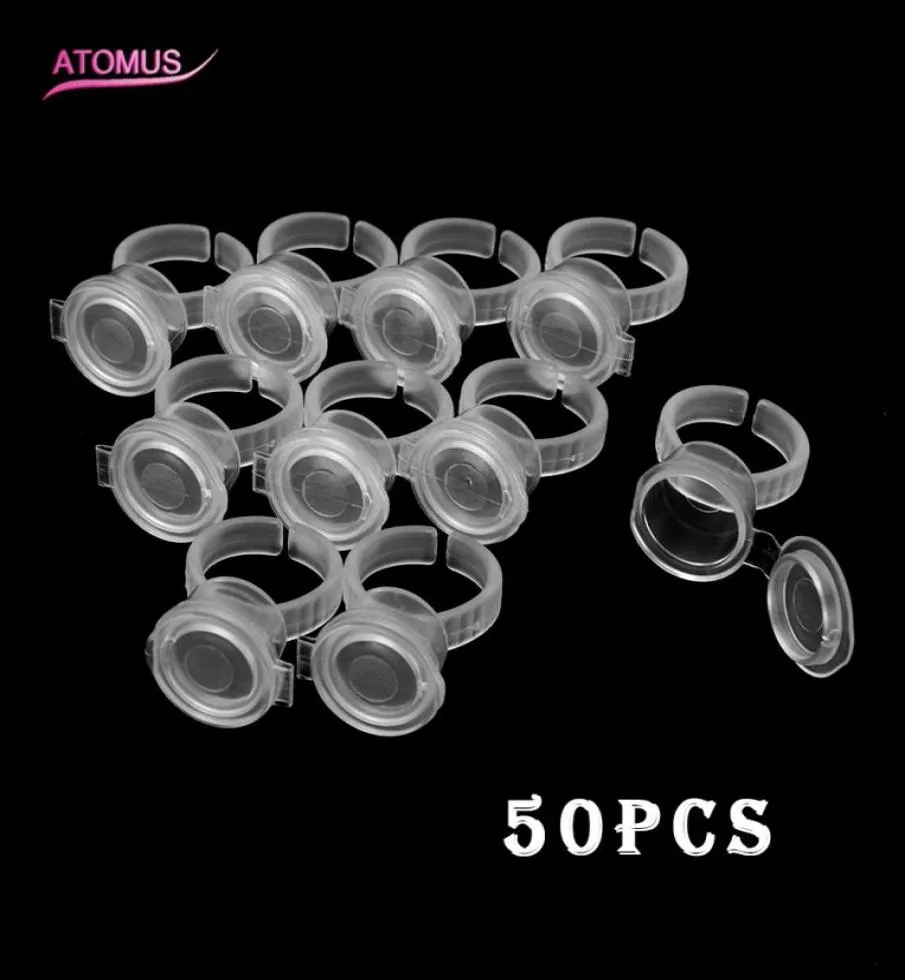 50PCS Tattoo Pigment Ink Ring Cups Eyelash Extend Glue Holder Container With Lid Cover Cap Permanent Makeup Microblading Tool2625117