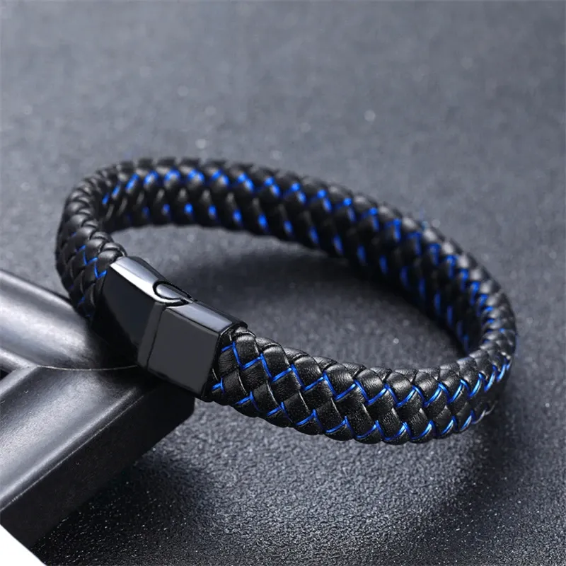 STRANDS Europese en Amerikaanse mode Simple Style Handmade MicroFiber Leather Bracelet 316L roestvrijstalen herenarmband sieraden