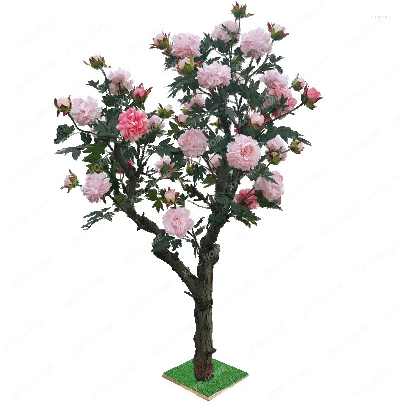 Decorative Flowers Peony Tree Artificial Flower Fake And Plastic Trees Indoor Living Room Rattan