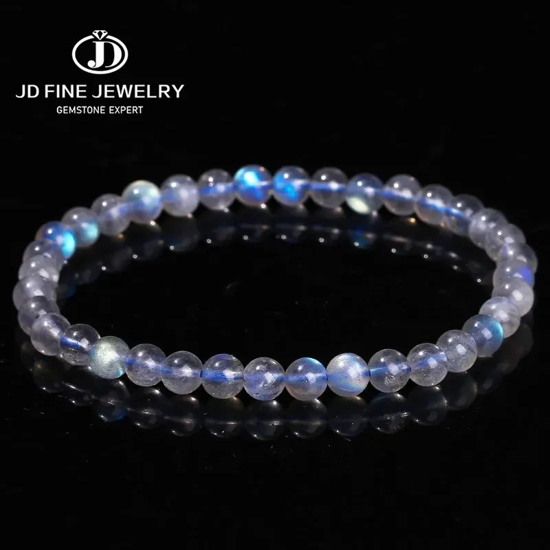 Strands JD 5A Genuíno Cinzento Genuíno da Luar Charme Bracelets Mulheres homens FASHON Blue Light Flash Labradorita Sulpeleira Energia