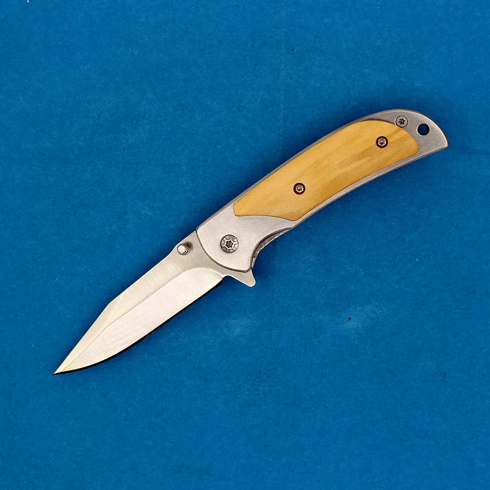 338 FLIPPER Pocket Folding Knife 440C Satin Drop Point Blade Steel med trähandtag utomhus camping Vandring Fiske Survival EDC Knives