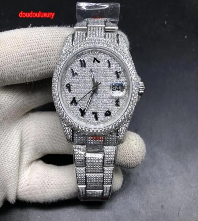 Modaya uygun Men039s Popüler Moda İzleme Silver Diamond Hip Hop Rap Stil Saatler Arap Sayı Ölçeği Otomatik Mekanik Saat 8530418