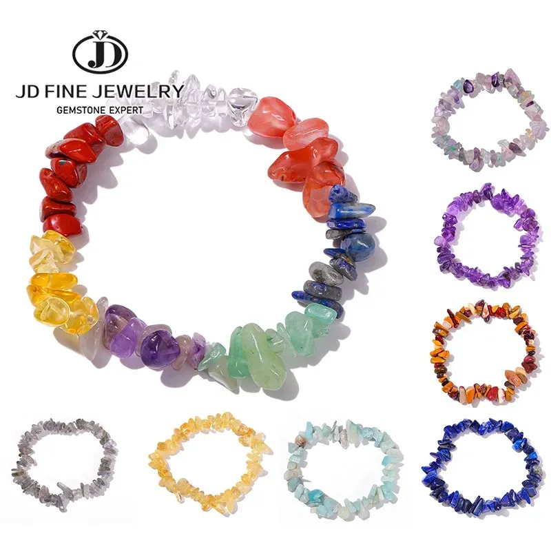 Strands JD Natural Crystal Stone Seven Chakra Energia irregolare Bracciale Donne uomini Guarigione dell'Ametista Fluorite Chip Fip Fili Regalo bracciale