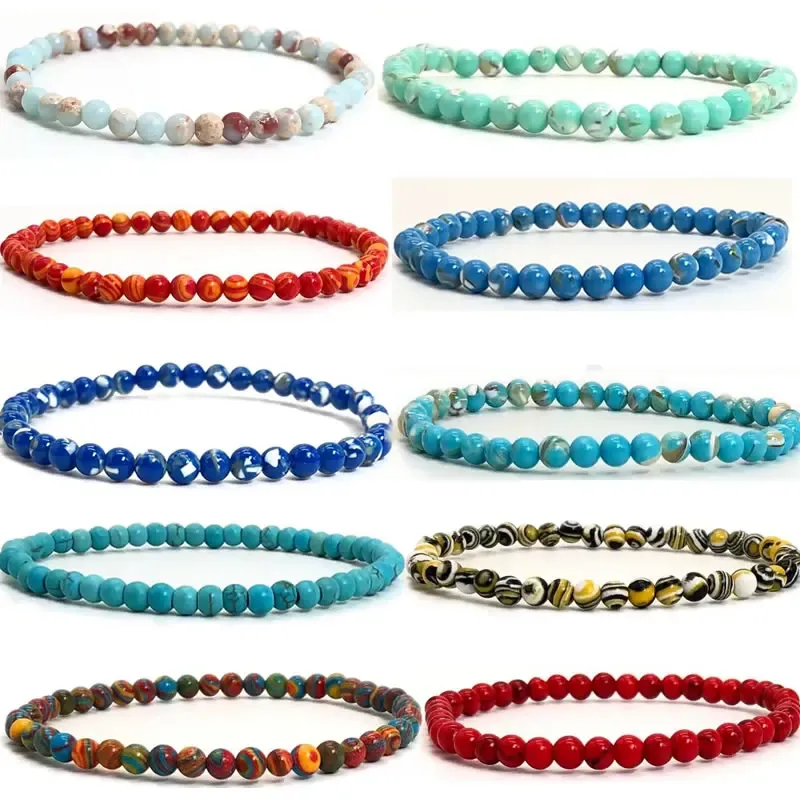 STRANDS 4MM Chakra kralen Energie Bracelet Natuurlijk rond Turquoise Malachiet Stone Stretches voor vrouwelijke mannen Handgemaakte yoga -sieraden