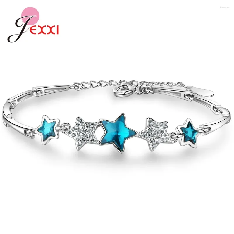 Link Armbänder funkelnde Hochzeitsfrauen Schmuck 925 Sterling Silber Nadel glänzende blaue/weiße kleine Sterne Österreichische Kristallreihe