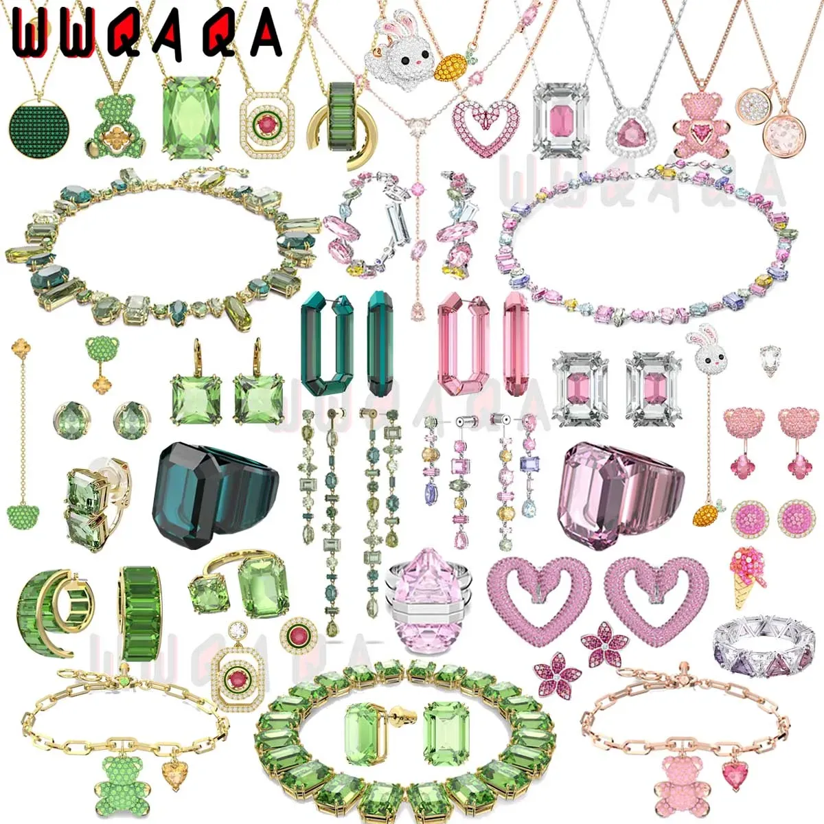 Strands 2024 Fine Jewelry Sets Charm Green Pink High Quality Crystal Fashion Cute Animal Necklaces Earrings Rings Bracelet For Women