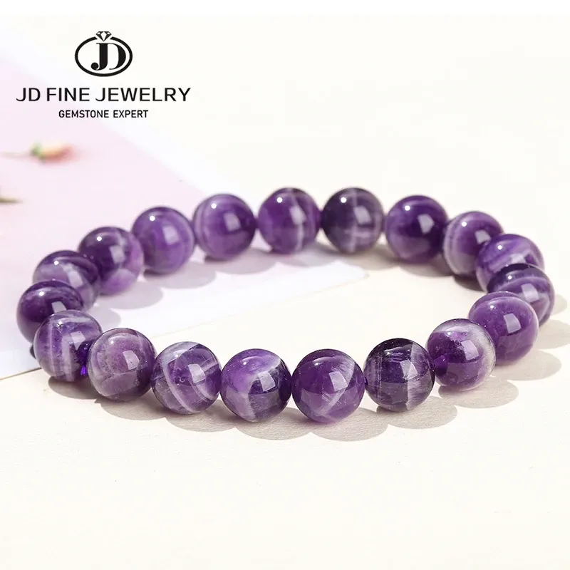 Strands JD Sonho natural de sonho de renda ametista Bracelets de miçangas femininas Mulheres Purple Crystal Quartz Bread Reiki Cura Bangle Jewelry Gift