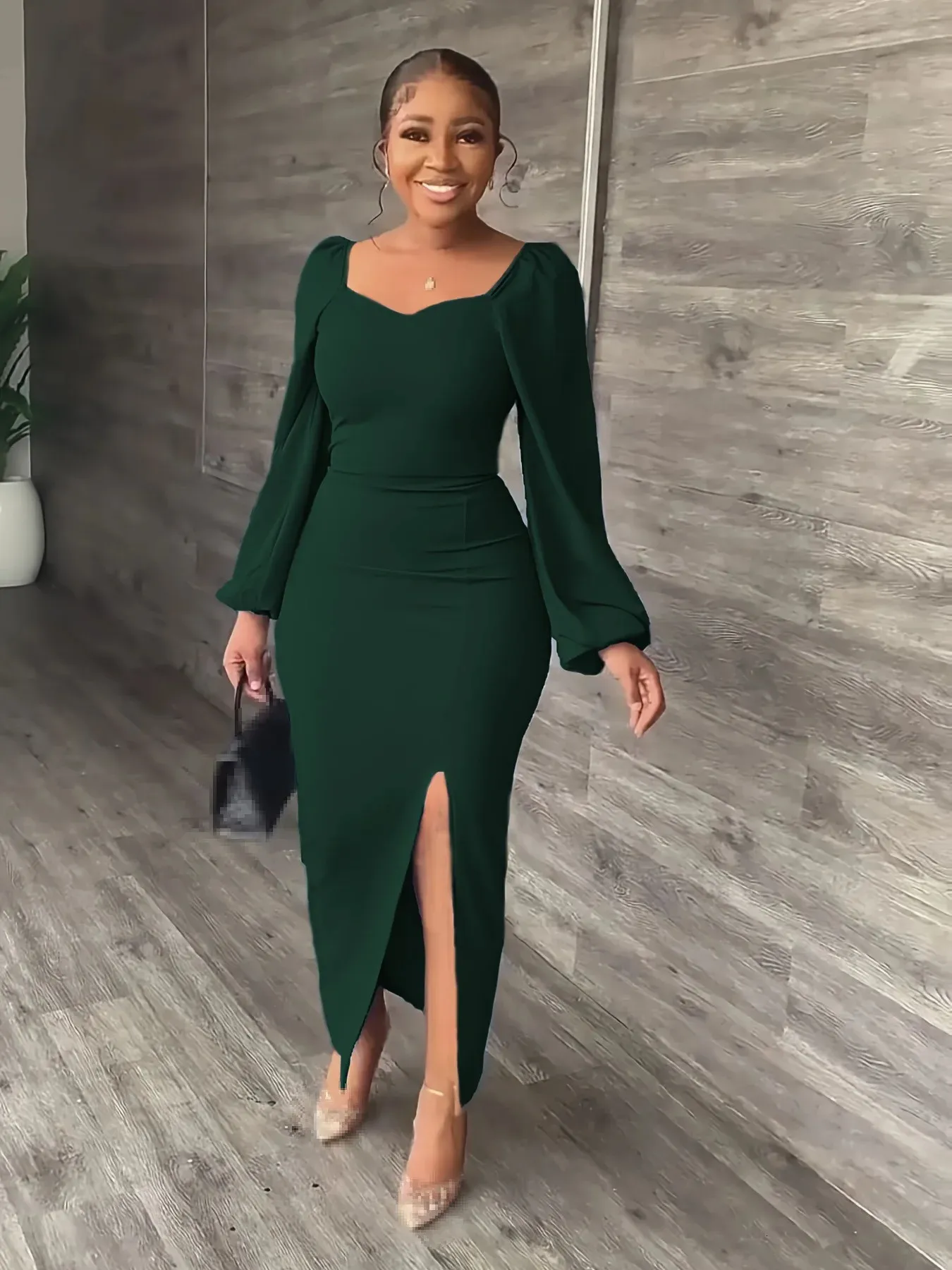 Elegant and Modern Dark Green Long Sleeved Dress with Slit Long Birthday Dresses: Elegant Evening Gown For Women, Perfect Party Dress,  Chic Vestidos For Special Occasions From Landong01, $17.09 | DHgate.Com
