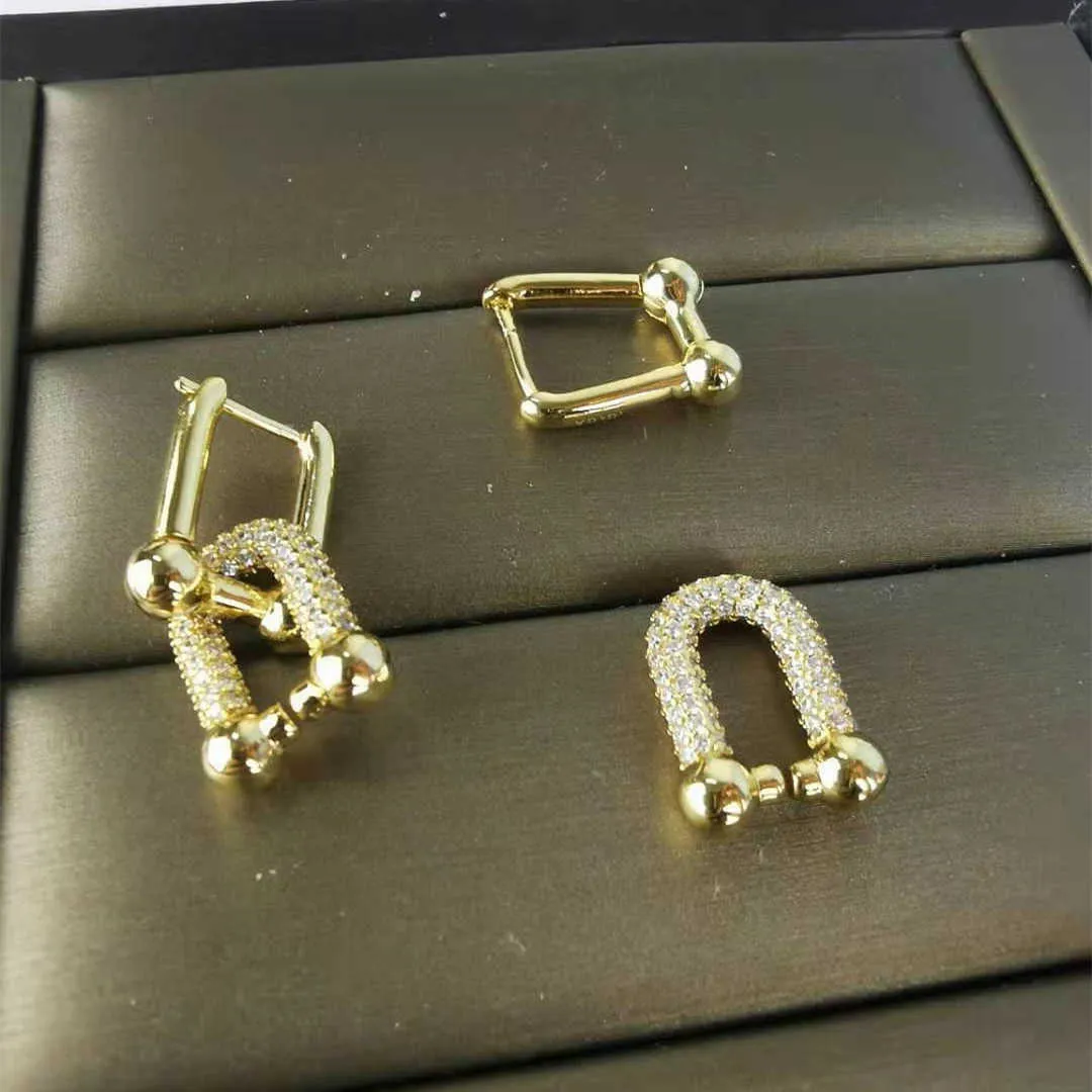 Designer Brand Tiffs Ny U-formad diamant inlagd ringspänne örhängen avtagbar personlig högkvalitativ känsla cuds