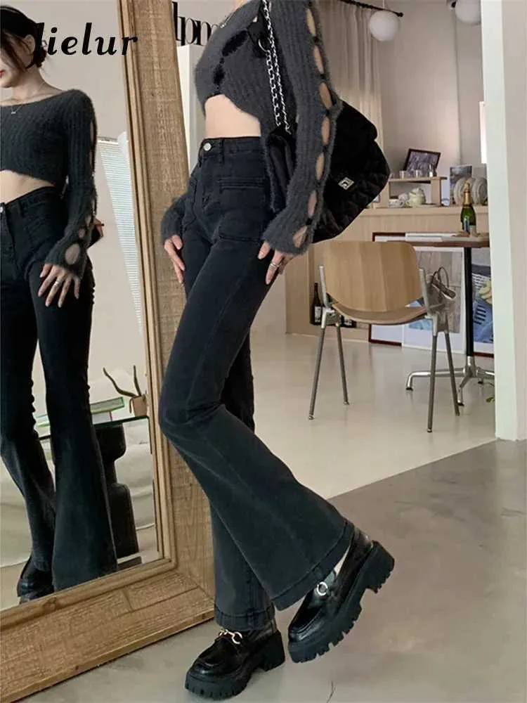 Women's Jeans Jielur Black High Waist Flare Jeans Female Autumn Korean New Fashion Retro Loose Denim Pants Lady Straight Jeans Women S-XL Y240422