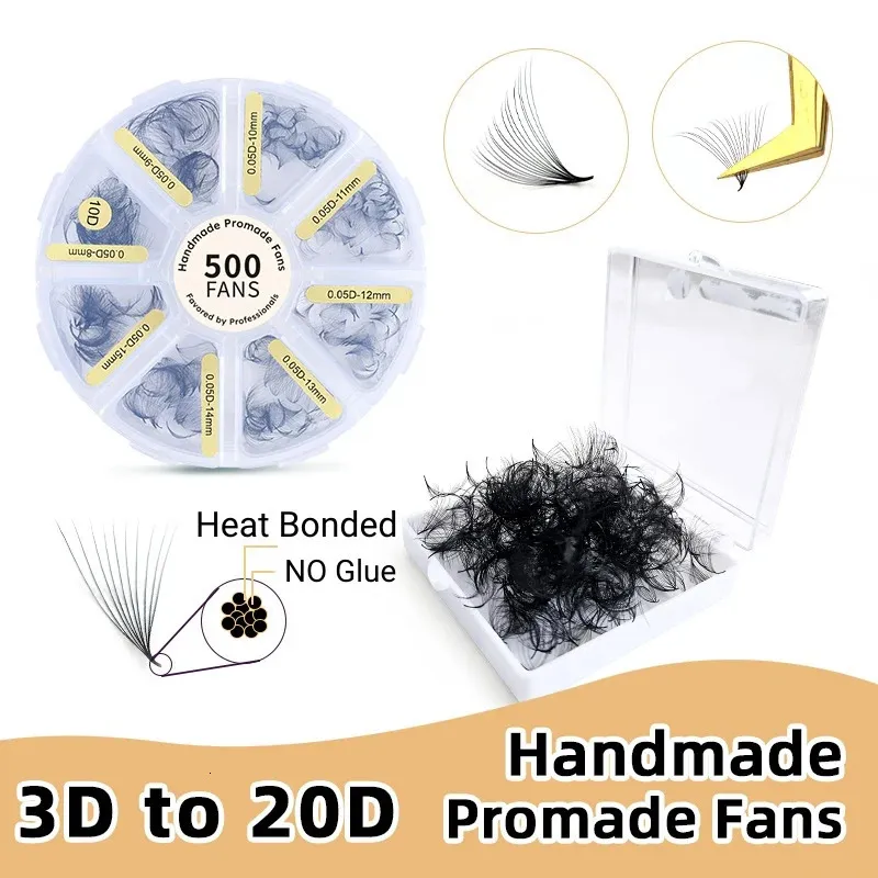 500 Loose Promade Fans 3D to 20D Handmade Ultra Dark Soft Russian Volume Lashes Premade Volume Fans Mix Length Eyelash Extension 240422