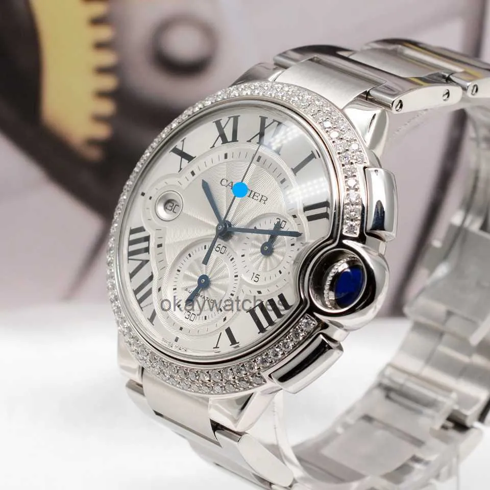 Циферблаты работают автоматические часы Carter Watch Mens Blue Balloon Series с алмазным инкрустацией на задней точной стальной. Автоматический механический W6920076