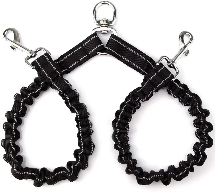 LEASSHES 360 SWIVEL INGEN TANGLE WALKING HUND LEAS FÖR Två hundar Stöttabsorberande bungee Dual Double Dog Leash