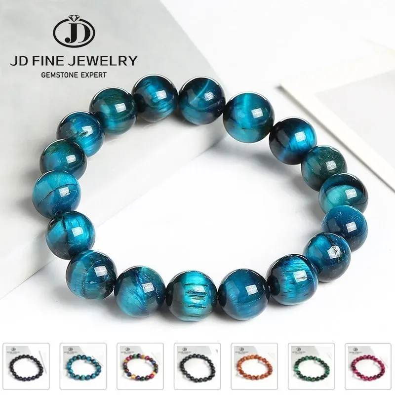 Brins JD Blue Tiger Tiger Eye Bouddha Bouddha Femmes hommes Perles rondes en pierre naturelle Fabriqué à la main