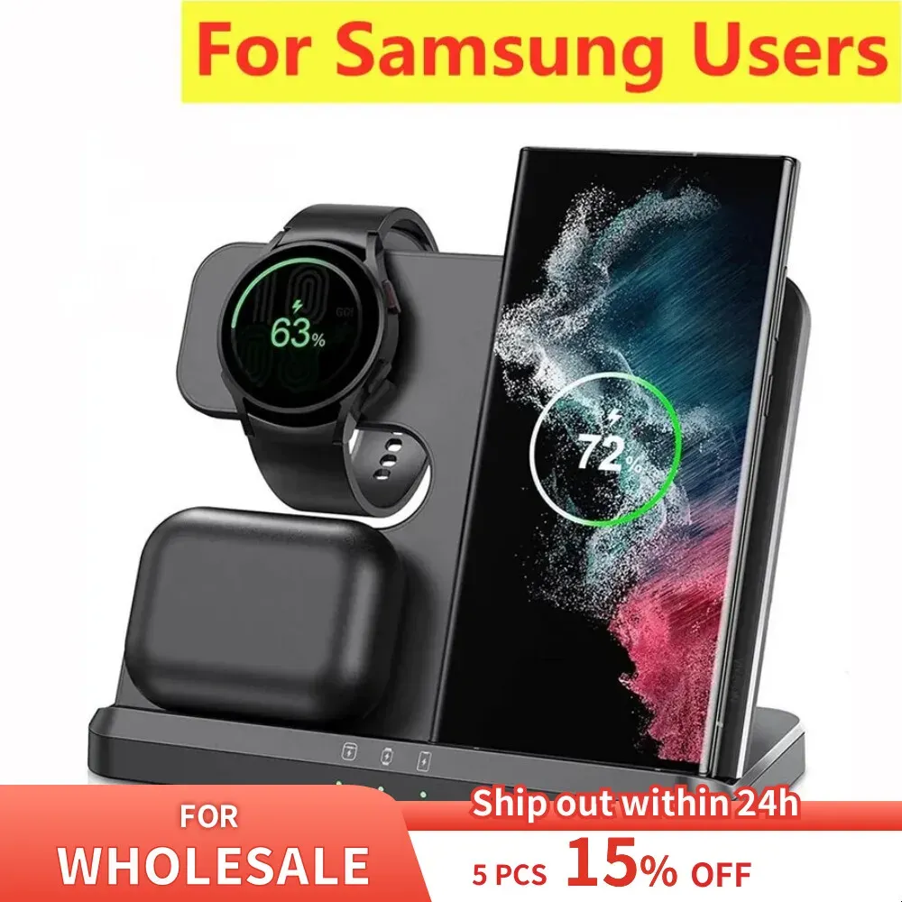 Chargers 3 en 1 chargeur sans fil pour Samsung S22 S21 S20 S10 Ultra Note Galaxy Watch 5 4 Buds actifs 15W Station de quai de chargement rapide