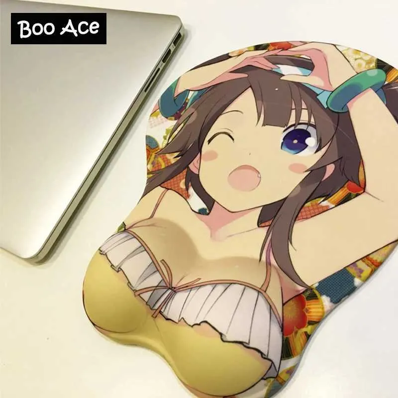 Mouse pads O pulso repousa Minori Anime 3D Oppai Mouse Pad Rest Rest Y240423