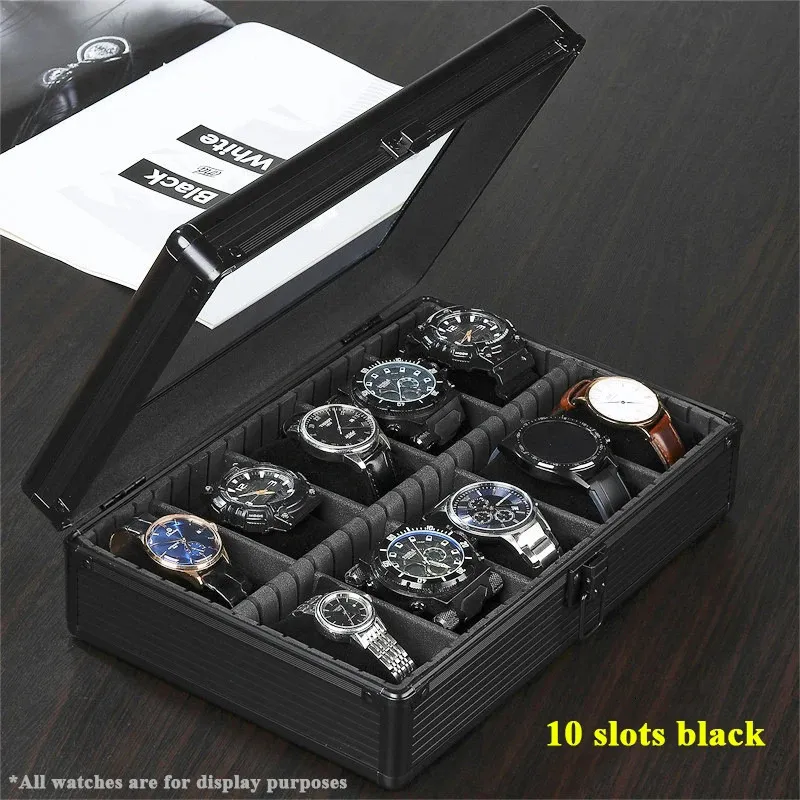 10 slots Multi Specification Watch Storage Box Aluminium Alloy Suitcase Case Intern Baffle Avtagbar display 240412