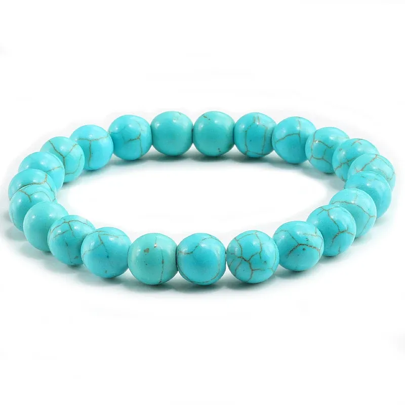 ストランド高品質の青い白い緑色の赤い天然石ブレスレットhomme femme charms8mm men strand beads yoga bracelets women