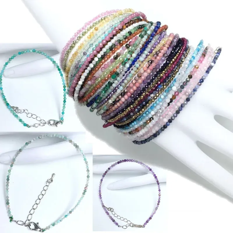 Strängar 31 färg kvinnor armband mode 2mm små fasetterade pärlor armband naturlig rosa kvarts blå lapis lazuli pärlstav armband smycken