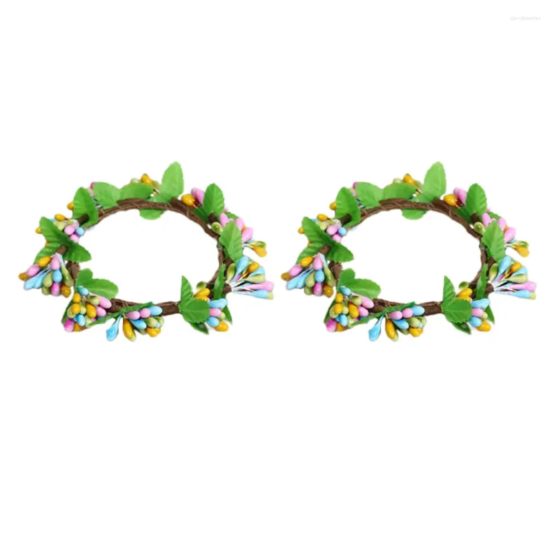 Titulares de vela 2pcs Fake Berry Wreath Simulation Simulation Plant Garland Door Decoration for Home