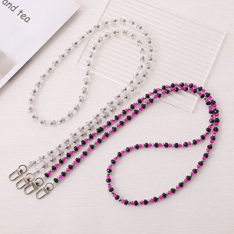 New Crystal Bead Crossbody Chain with Double Button Colored Hanging Chain Single Shoulder Bag Chain Pendant Handmade Drawstring