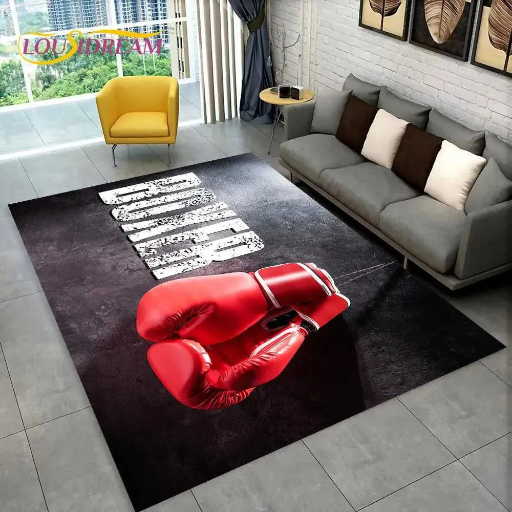 Tapijt 3D bokshandschoenen Boxer Fight Area Rug Largecarpet Tapijt voor woonkamer Slaapkamer Sofa Doormat Decorationkids Non-slip vloer MAT T240422
