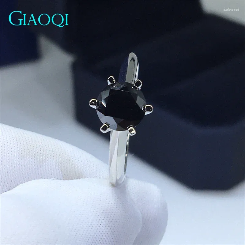 Cluster Rings GIAOQI Genuine 10K White Gold 1 Round Pefect Cut Diamond Passed Black Moissanite Ring For Female Princess Jewelry