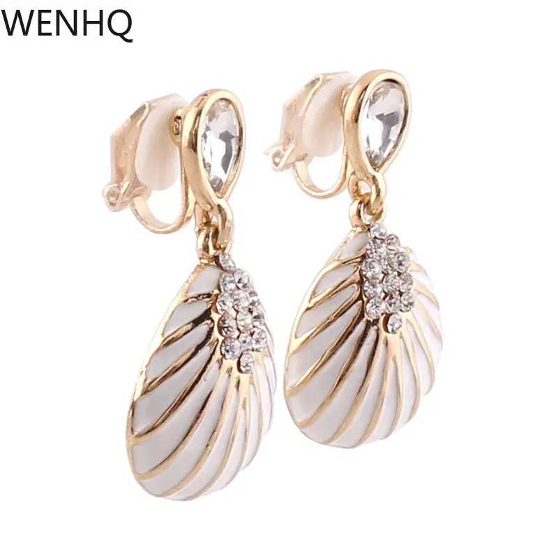 Boucles d'oreilles wenhq Clip de larme de qualité supérieure sur les boucles d'oreilles pas percés pour les femmes de fête de fête élégante en émail de la chute