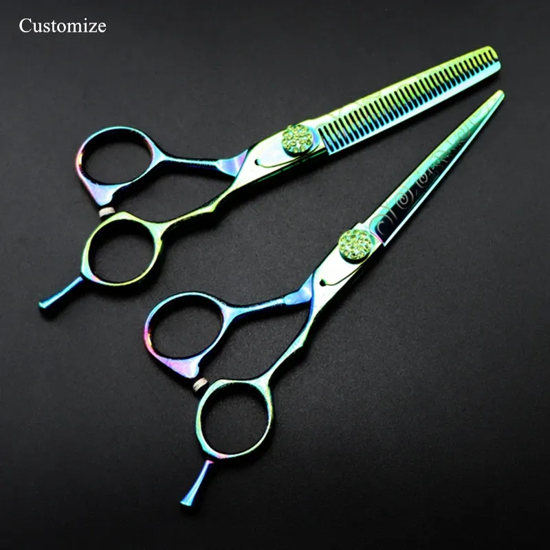 Schere Anpassung /Name 6 '' Green Damaskus Haarschere Haarschnitt Schere dünner Friseur Makas Schneiden von Scheren Friseur Schere Schere