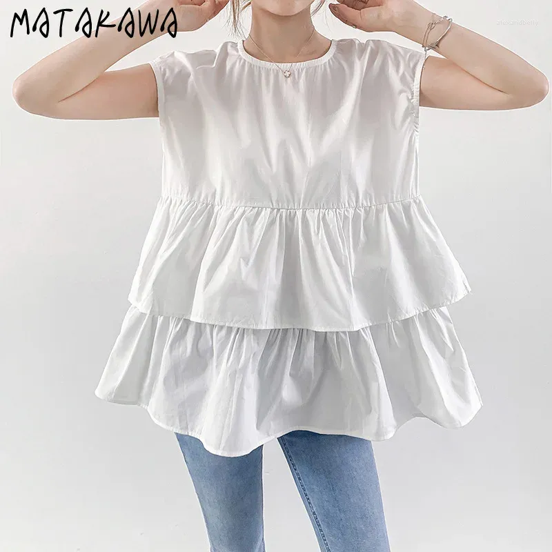 Blouses pour femmes Matakawa Ruffles ShirtsBlouses Femmes Tops Solide sans manches Japonais Blusas Mujer Elegant Vintage Sweet Camisas