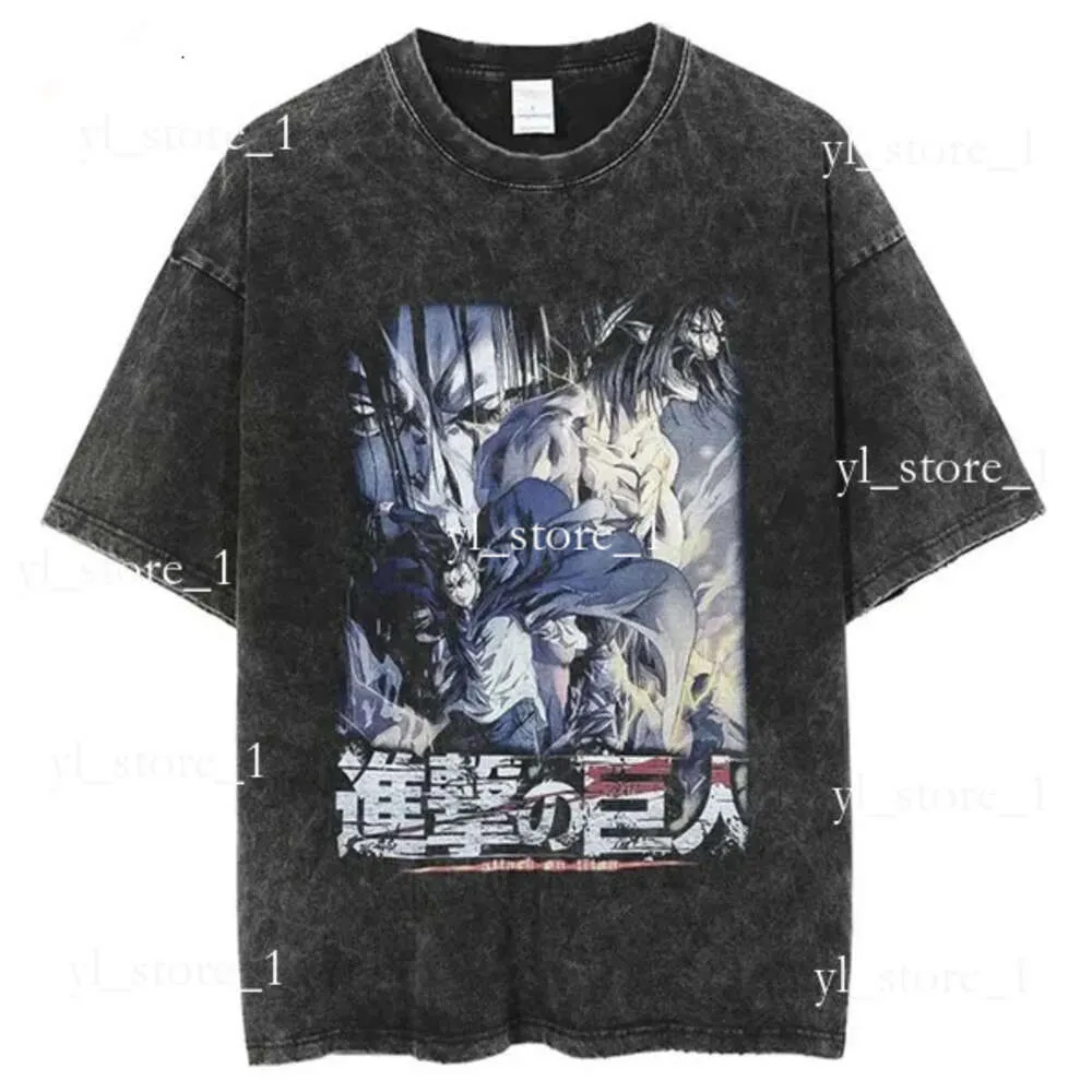 Designer Men's Tshirts Attaque anime sur Titan Acid Wash T-shirt Graphic Tees Summer Hop Hop Harajuku Street Surdimension Tops Cotton Manga Vintage Tees For Man 5640