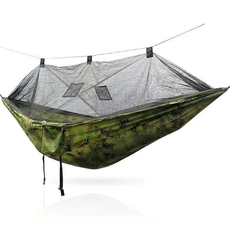 Camp Furniture Pop-up tragbare Camping-Hängematte mit Mückennetz-Fallschirm-Schwung Hängematte Hängematte Baldachin Camping-Zeug Y240423