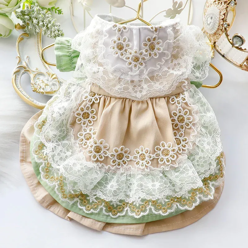 Kleider Hunde Kleidung Autumn Katze Prinzessin Kleid Grüne Goldverkleidung Lolita Frisch kleines Hund Teddy Haustier Kostüm