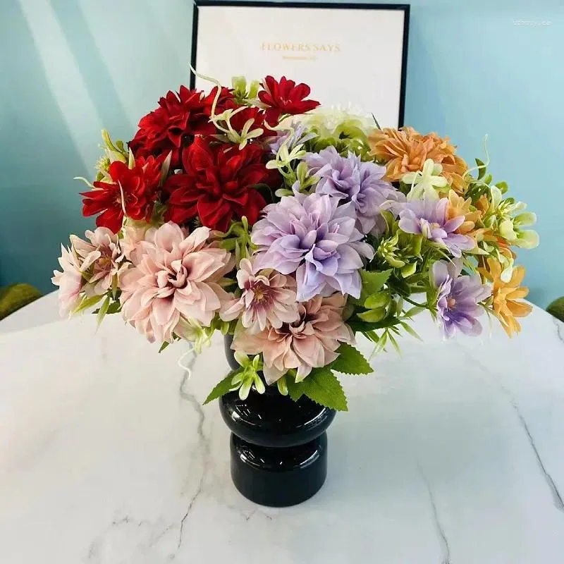 Декоративные цветы Высококачественные искусственные шелковые Dahlia Fake Vase Цвет