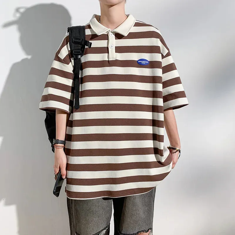 Men Shirts Polo Stripes Summer Manga curta Camiseta Camiseta Camisa Male casual Pullover solto Tops Fashion Tees 240411