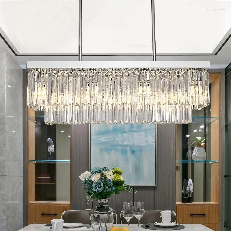 Ljuskronor Post Modern Multilayer Crystal Rectangle Luxury Chandelier Chrome Light Fixture för vardagsrum Matsupphängning Luminär