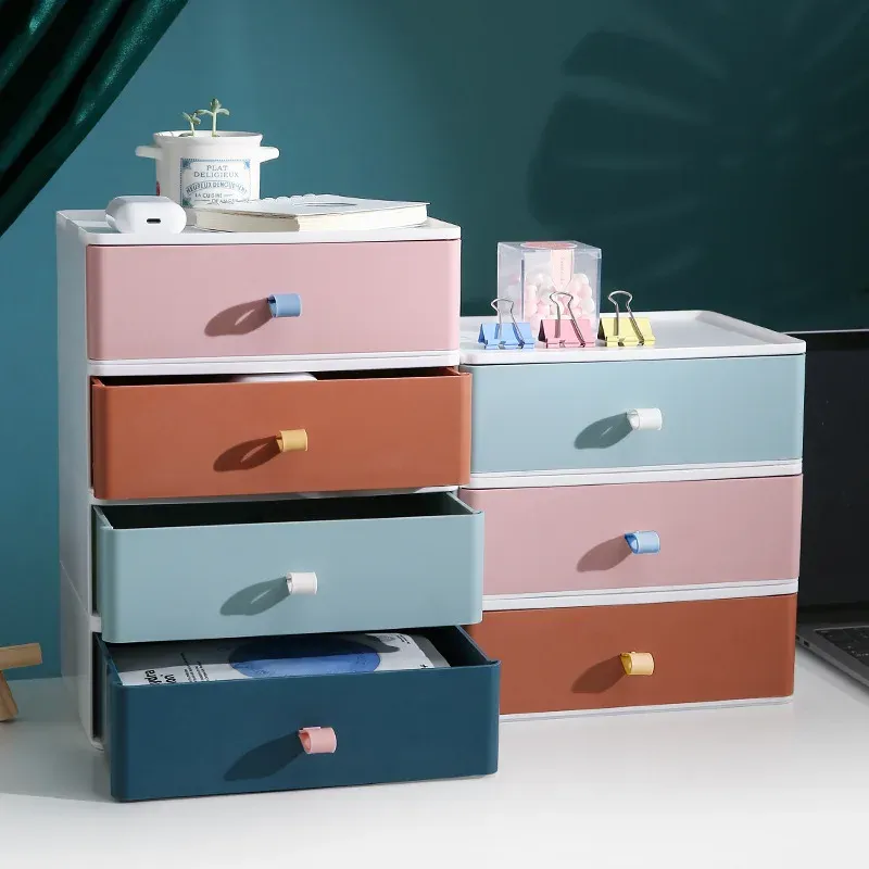 Bacs Nouveaux tiroirs d'organisation de grande capacité colorés colorisables boîtes de rangement bijouxer Office PP Mask Rangement Case Japon Style