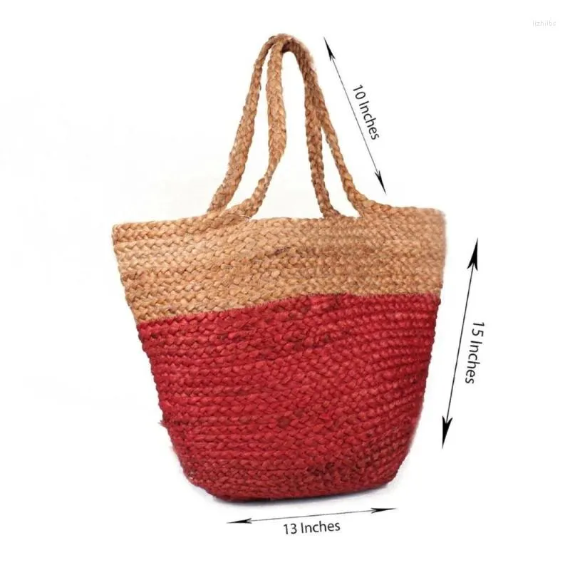 Opbergtassen Red Jute Designer Dames Wide Handel Space Boho Tote boodschappentas Schouder