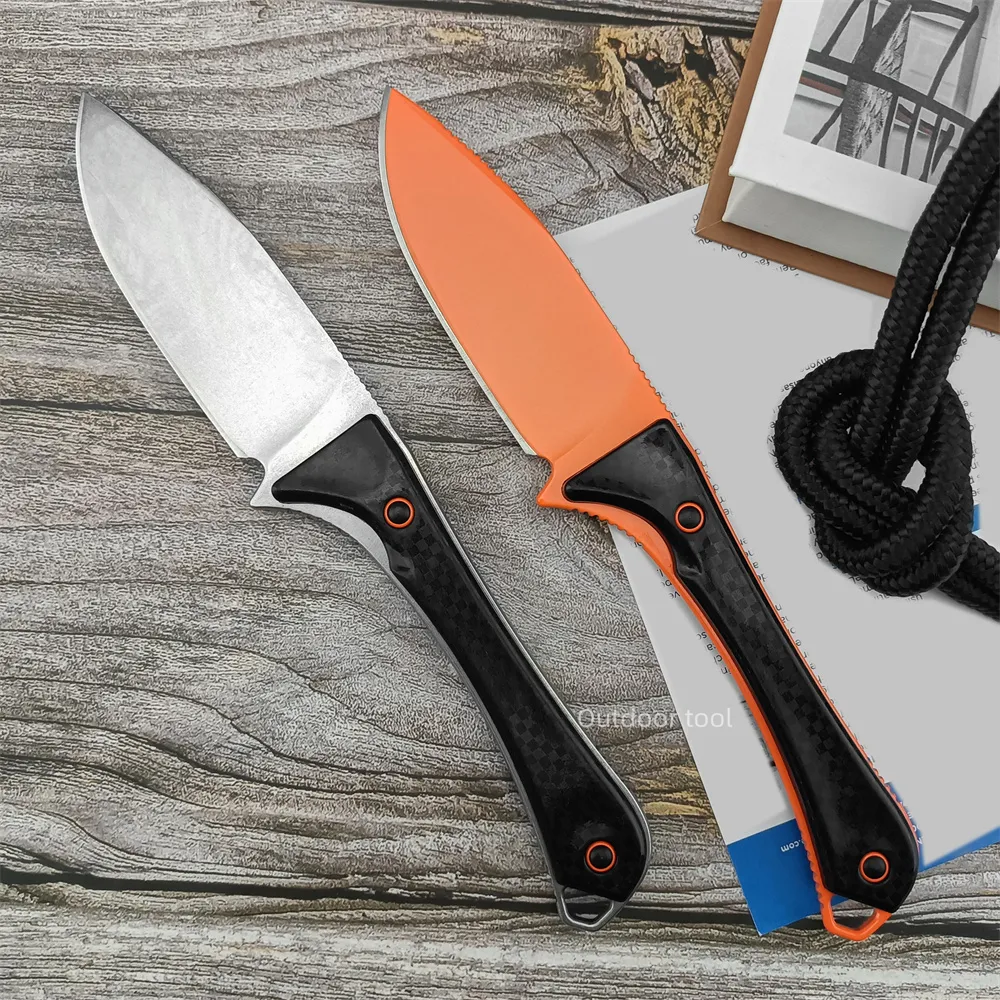 BM 15201 Altitude Fixed Blade Knife Orange DLC/Stonewashed Blade Nylon Fiber Handtag med mantel utomhusöverlevnad Taktiska raka knivar 15002 15017 15006 535